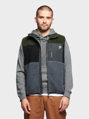 Penfield P Bear Colour Block Borg Men Vest Grey | P-0843215