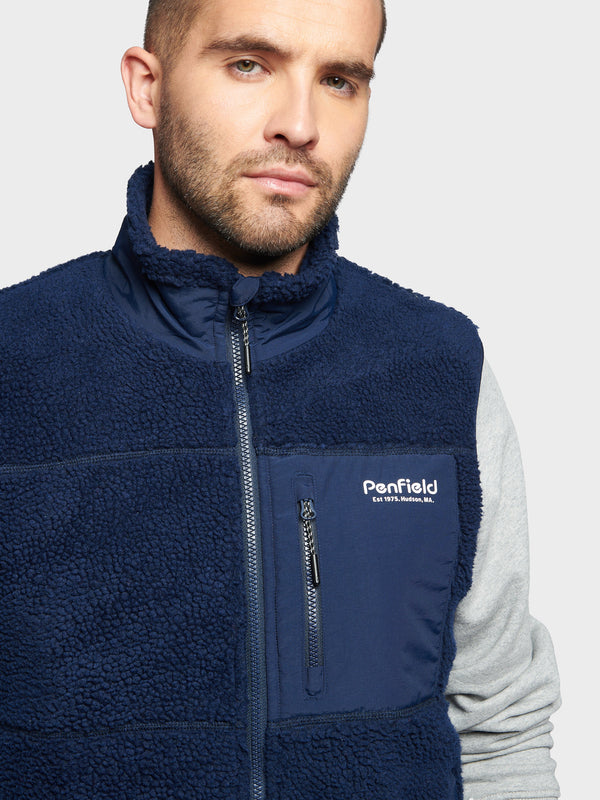 Penfield Hudson Script Borg Men Vest Navy Blue | P-7801459