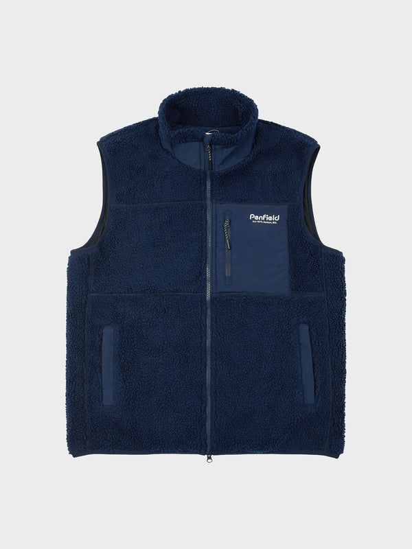 Penfield Hudson Script Borg Men Vest Navy Blue | P-7801459