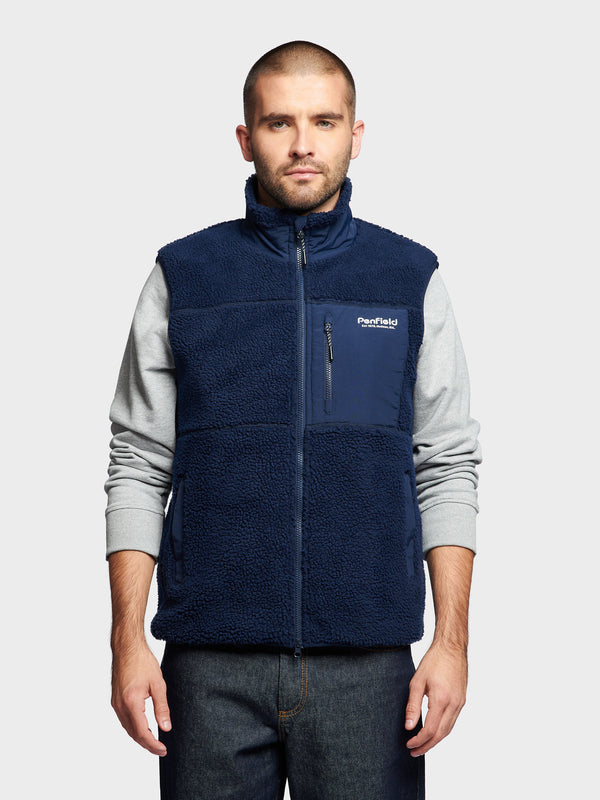 Penfield Hudson Script Borg Men Vest Navy Blue | P-7801459