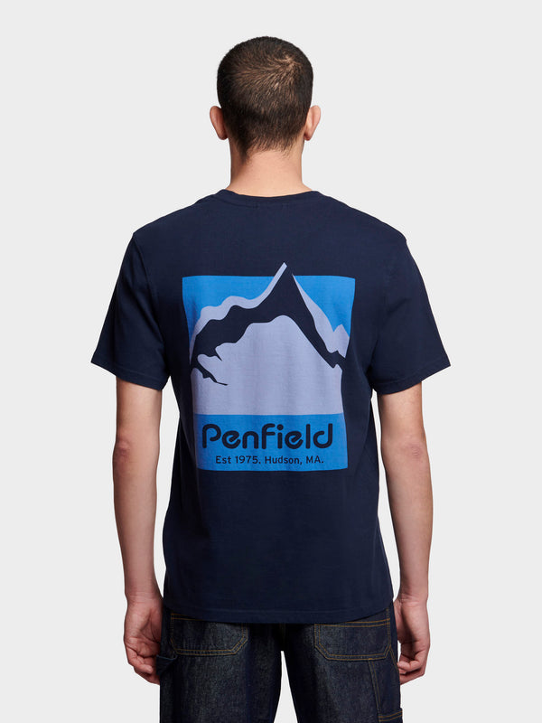 Penfield Relaxed Fit Mountain Scene Back Graphic Men T Shirts Navy Blue | P-1325987