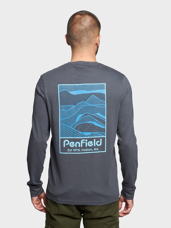 Penfield Sketch Mountain Back Graphic Long Sleeve Men T Shirts Dakr Blue | P-8621509