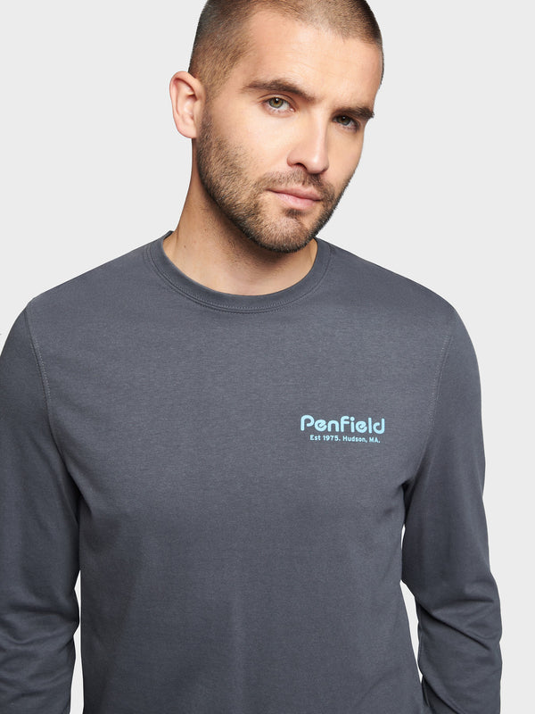 Penfield Sketch Mountain Back Graphic Long Sleeve Men T Shirts Dakr Blue | P-8621509